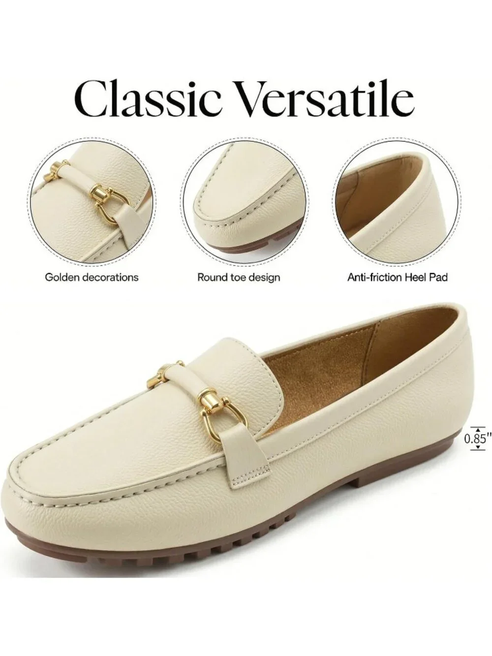 Women's Beige Faux Leather Comfortable Casual Moccasins Flexible Flats Shoes